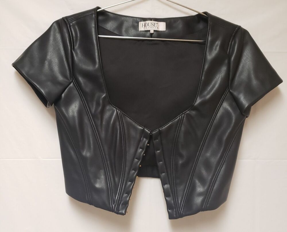 House of CB London Leather Bone Corset Cropped Vest Hooks Clubbing Size M NWOT
